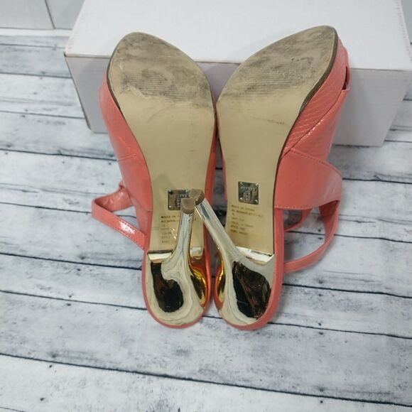 Bakers Heels Womens 7B Stiletto Pumps Orange Faux Leather  Peep Toe - Picture 8 of 11